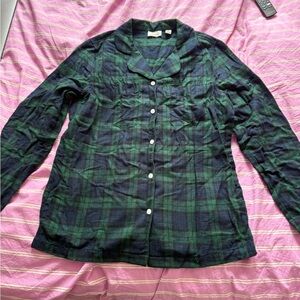 L.L. Bean Plaid Green Pajama Top
